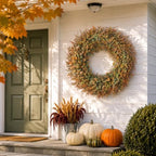 32" Large Fake Eucalyptus Fall Wreath for Front Door Decor(Orange-Green) - Image 3