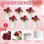 Domensi 6 Sets Wedding Centerpiece for Table Decoration Red Artificial Fake Rose Flower with Metal Vase Faux Silk Rose Bouquet Floral Arrangement for Bridal Shower Home Dining - Image 3