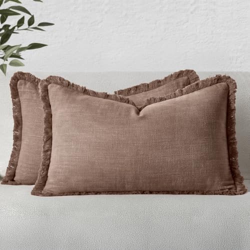 MIULEE Linen Decorative Fall Lumbar Throw Pillow Covers Dark Coffee 12x20 by MIULEE