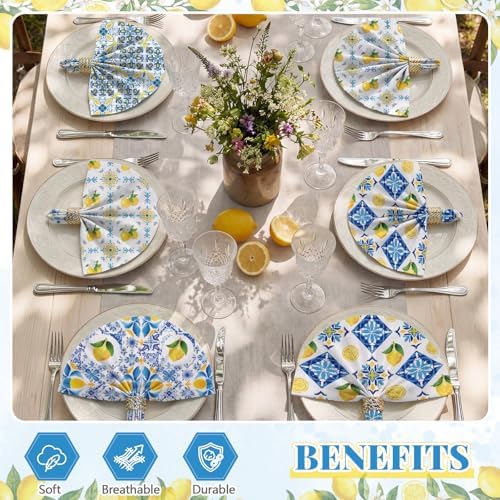 Nuogo 36 Pack Lemon Cloth Napkins 15"x15" Amalfi Coast Lemon Napkins - Image 6