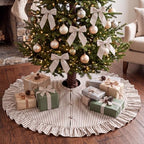 48 Inches Striped Christmas Tree Skirt Vintage Ruffle Decor, Brown by Civaner