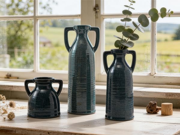 Ceramic Vase Set of 3, Rustic Flower Vases for Home Decor - Image 7