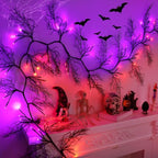 9Ft Lighted Halloween Garland Decorations Indoor, 66 LED Orange & Purple Lights Willow Vine Twig Black Halloween Garland with 8 Mode & Timer, Battery Operated Halloween Decor for Mantel Fireplace Home - Image 4