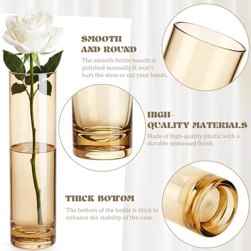 Didaey 12 Pcs Acrylic Bud Vases Amber, Cylinder Vase for Rose Centerpieces - Image 4