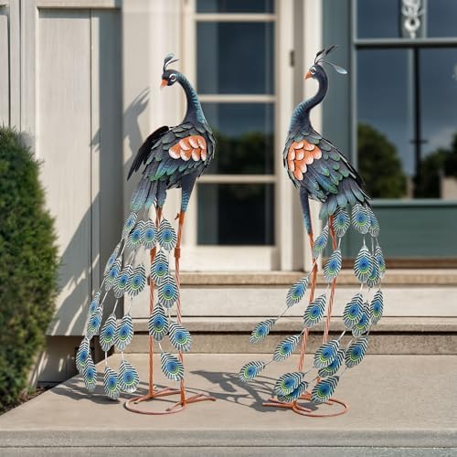 36" Peacock Garden Decor Set of 2, Large Outdoor Metal Yard Art - Image 5