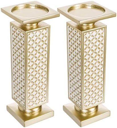 Creative Scents Schonwerk Diamond Lattice Pillar Candle Holders, Set of 2 Centerpiece Table Decorations Home Decor for Dining/Living Room - Image 5