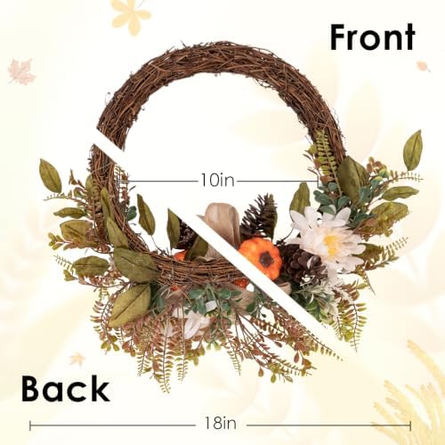 Fall Wreaths, 2 Pack, 18" Front Door Decor, Artificial Pumpkin - Image 2