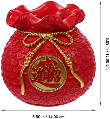 VOSAREA Lucky Bag Vase Money Bag Flower Vase Lucky Piggy Bank Money Flower Planter Pot Wheat Yuan Bao Blessing Arrangement Feng Shui Decor Red - Image 4