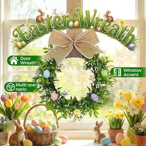 9'' Easter Wreaths for Front Door, 2026 Upgraded Small Easter Wreath, Easter Wreath for Kitchen Cabinets Window, Mini Spring Artificial Spring -Green Decor for Home, Farmhouse (3PCS) - Image 2