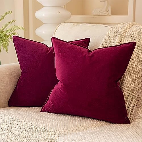 JUSPURBET 28x28 Velvet Decorative Throw Pillow Covers Set of 2,Burgundy by JUSPURBETHOME