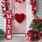 SRongmao Valentine's Day Porch Sign Vertical Be Mine Wooden Front Porch Decor Standing Rustic Valentine's Day Heart Outdoor Indoor Porch Decor for Farmhouse Door Hanging Decoration 8x63inch - Image 3
