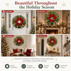28 Inch Christmas Wreath for Front Door, Red Poinsettia Rose Holiday Wreath - Image 6