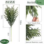 16Pcs 18"Lifelike Touch Artificial Norfolk Pine Branches for Vase Christmas - Image 6