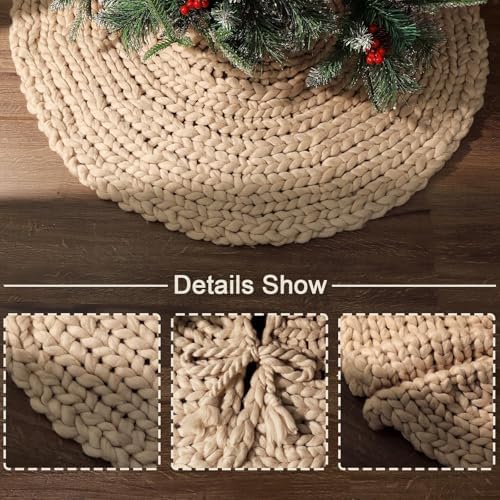 36 inch Christmas Tree Skirt: Chunky Knit Tree Skirt for 6ft Tree, Crochet Beige Small Tree Skirt, Vintage Tree Skirts, Rustic Farmhouse Christmas Decorations - Image 3