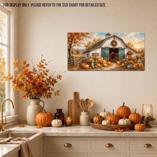 WAXWHELK Fall Farmhouse Canvas Wall Art, Rustic Farmhouse Barn Pumpkin Autumn Thanksgiving Painting Pictures Artwork for Bedroom Living Room Home Decor (12"x24") - Image 3