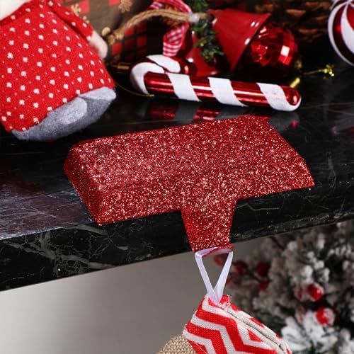 Huwena 8 Pack Christmas Glitter Stocking Holders Metal Weighted Red - Image 6
