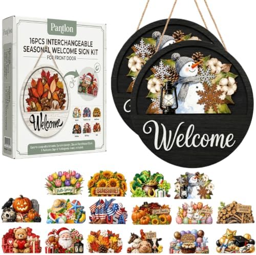 16 PCS Interchangeable Welcome Sign for Front Door Every Season Decoration by Unknown