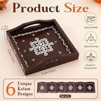 6 Pcs Diwali Table Tray with Handle Return Gift for Pooja, Brown, 5.9 Inch - Image 2