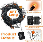 [ 8 Modes & Timer ] 6 Ft 45 LED Halloween Willow Vine Twig Garland Decorations with 15 Pumpkins Orange Lights, Battery Operated Waterproof Halloween Decorations for Home Wall Mantle Fireplace Decor - Image 3