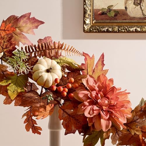 2 Pcs Fall Garland for Mantle, 6 FT Fall Garland with Lights - Image 3