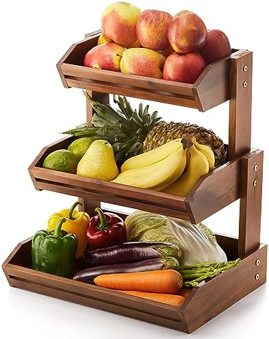 HOLANA Acacia Wood 3 Tier Fruit Basket, Durable, for Fruit and Vegetables by HOLANA