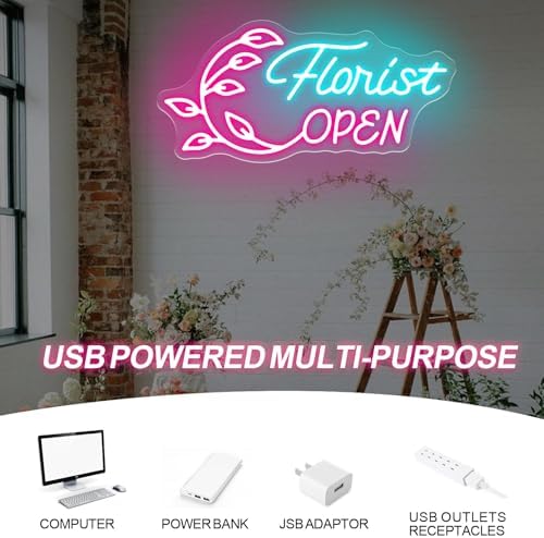 Florist Open Neon Sign for Flower Shop Storefront Window Business Decor - Image 6
