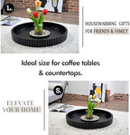 Modern Table Round Decorative Trays 2pcs Home Decor - Circle Coffee Table Centerpiece Set 12"/10" - Wooden Black Ottoman Tray with Fluted Edge - Image 4