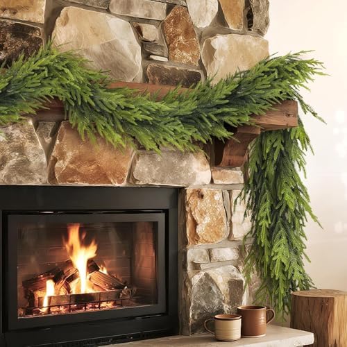 Artificial Christmas Norfolk Pine Garland for Mantle Decor (6 FT,2 PCS) - Image 3