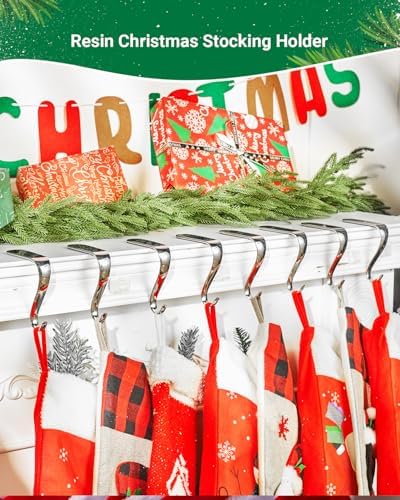 Christmas Stocking Holders for Mantle Set of 8, Metal Fireplace Stocking Hangers, Anti-Rust Non-Slip Non-Tarnish Mantel Hooks Grips Set for Garland, Windowsill, Party, Christmas Decorations, Silver - Image 3