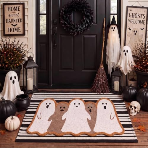Moucuny 2 Pcs Halloween Ghost Coir Doormat Outdoor, Non-Slip Backing by Moucuny