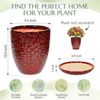 9.5 Inch Flower Pots for Indoor Plants,Ceramic Planter with Saucer Drainage Leak-Proof Mesh Gardening Gloves (Diamond Red) - Image 6