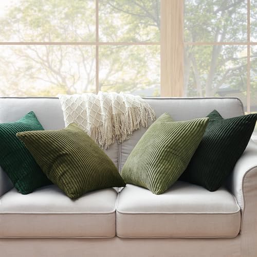 Topfinel Dark Green Euro Shams Decorative Throw Pillow Covers 22x22 Inch Set of 4,Soft Corduroy Striped Gradient Color Large Cushion Cover for Beach,Patio,Balcony,Living Room,Summer Home Decor - Image 4