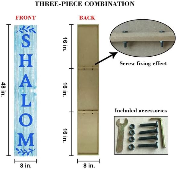 FemiaD Hanukkah Porch Sign Shalom Sign for Front Door 8x48inch Vertical Wooden Hanukkah Porch Sign Happy Hanukkah Porch Décor Standing Hanging Holiday Party Signs Chanukah Wood Welcome Sign for Door - Image 4