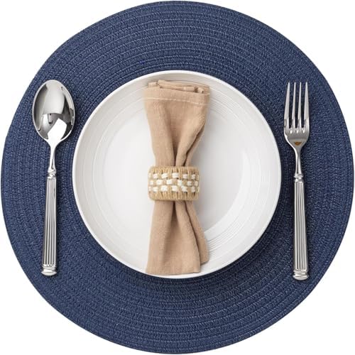 BARoyal Round Placemats Set of 12 Woven Placemats Washable Braided Table Mats for Dining Table Heat Resistant Non-Slip Circle Place Mats(Navy Blue) by BAROYAL