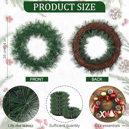 Zeyune 8 Pcs 14" Christmas DIY Green Wreath Artificial Wreath, Pine Needle - Image 2
