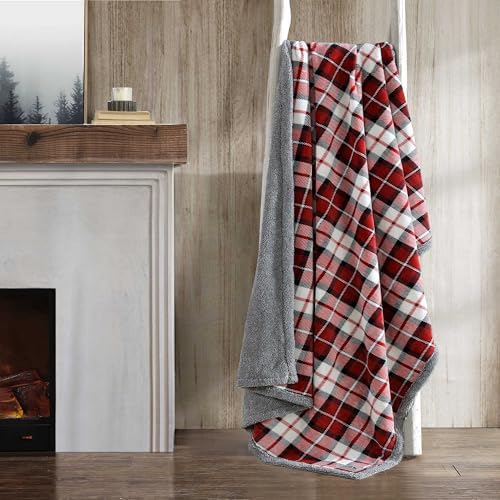 Eddie Bauer - Throw Blanket, Ultra-Soft Plush Bedding with Faux Shearling Reverse, Blanket for Couch & Bed (Parkwood Plaid Red, 50" x 70") - Image 2