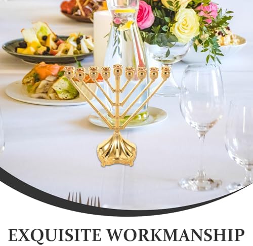 Chanukah Menorah Candle Holder with 9 Branches, Zinc Alloy Modern Candle Stick Holder for Hanukkah Decor, Elegant Gold-Tone Table Decoration for Home and Family Gatherings - Image 3