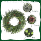 LOKEISNA Real Touch Norfolk Pine Wreath, 24" Artificial Christmas Wreaths for Front Door, Soft Bendable Pine Wreaths for Front Door, Christmas Door Decorations - Image 3