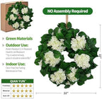 22" Hydrangea Wreath for Front Door – All-Season Wedding Décor with Lamb’s Ear Leaves & Hydrangea Blooms – Spring/Summer Farmhouse Style, Perfect Year-Round Decoration (White Hydrangea, Large) - Image 3