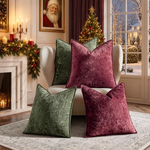 a moment Throw Pillow Covers 18X18 Inch 4 Packs,Soft Velvet Decorative Pillow Cases with 3D Ice Flower,Texture Modern Accent Cushion Covers for Sofa Couch Home Decor Classic Christmas - Image 5