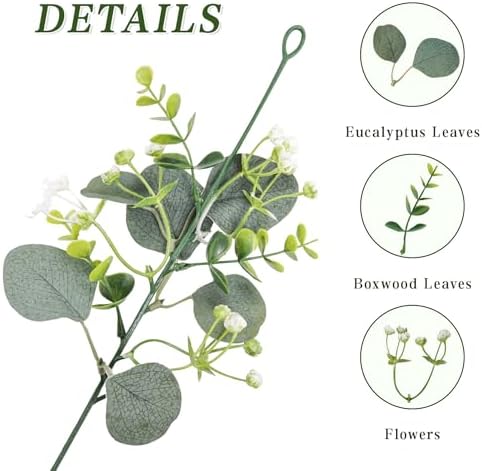 4 Pack Artificial Eucalyptus Garland with White Flowers,5.9FT Greenery Garland Fake Vines Hanging Green Garlands for Table Centerpieces Outdoor Festival Wedding Backdrop Arch Wall Decor - Image 3