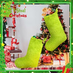 Fourluoo 2 Pcs 41 Inch Jumbo Christmas Stocking Personalized Green Christmas Stockings Large Hanging Faux Fur Treat Bag Candy Pouch Xmas Giant Gift Holder for Xmas Tree Decor - Image 4
