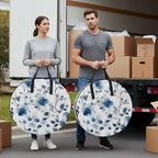 Blue Flowers Round Storage Bag 30 Inch, Retro Spring Watercolor Leaves Floral Clothes Storage Container with Handles Heavy Duty Organizer for Comforter, Bedding & Holiday Wreaths - Image 4