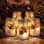 Blushtier 8 Sets Christmas Table Centerpieces Mason Jars Centerpiece Table Toppers Decor with LED Light Candy Canes Pine Cones and Snow Holiday Gifts for Wedding Birthday Party Supplies Home Office - Image 2