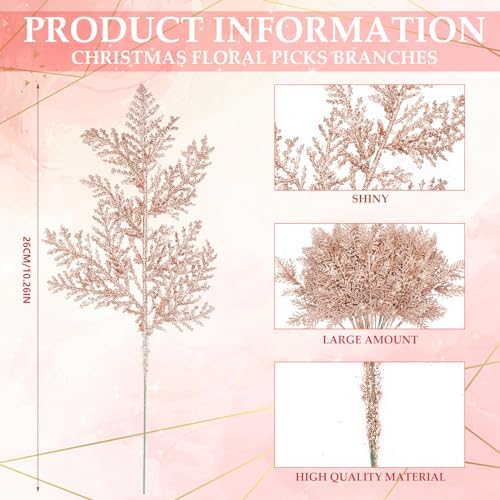 Cindeer 100 Pcs Christmas Tree Picks Sprays Glitter 10.2 in,Rose Gold - Image 2