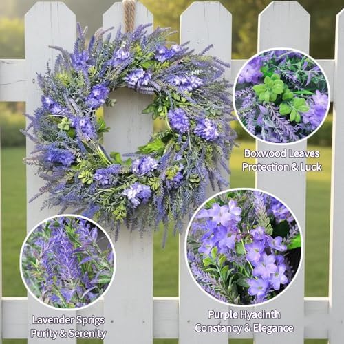 26" Artificial Spring Wreath for Front Door - Large Silk Hydrangea Daisy Rose Mixed Floral Wreath - Farmhouse Porch Wall Decor, Easter Mother's Day Decoration (Multicolor) (Purple, 24in) - Image 4