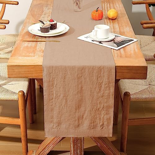 Linen Table Runner 14X90 Inches,100% French Linen Macchiato Tablerunner,Machine Washable Dining Table Runner for Fall,Wedding,Party,Halloween,Christmas(Macchiato) - Image 2