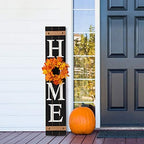 Glitzhome 3.5ft Wooden HOME Porch Sign with Interchangeable Spring, Fall & Christmas Wreaths, Changeable Vertical Farmhouse Hanging Wall Sign - Hang or Lean for Front Door Seasonal Decor, Black by Glitzhome