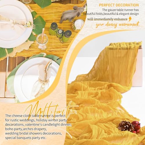 30 Pack Cheesecloth Table Runner 10FT Gold Table Runner Boho Gauze Cheese Cloth Table Runners Long Rustic Sheer Table Decorations for Wedding Party Baby Bridal Shower Birthday Holiday Home - Image 6