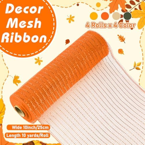 10 Pcs Fall Ribbon 4 Mesh Ribbon 6 Fall Burlap Wired Edge Ribbons - Image 4